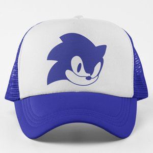 NEW Sonic Hedgehog Face Head Foam Trucker Mesh Snapback Hat 2-Tone BLUE WHITE